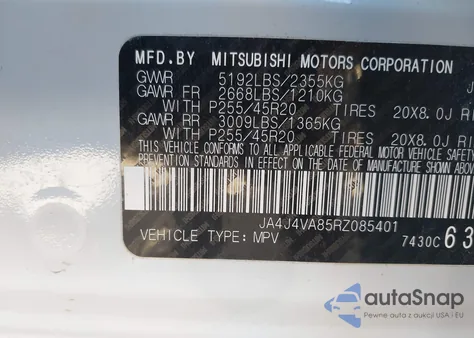 2024 Mitsubishi Outlander Se 2.5 S-Awc/Se Black Edition S-Awc/Se Black Edition W/Pano Roof S-Awc/Se Ralliart S-Awc from USA, damaged, VIN JA4J4VA85RZ085401